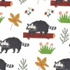 Children\'s room wallpaper Beavers 0274 - Graphic design featuring beavers on branches, leaves, flowers, and grass.