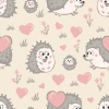 Hedgehog Family 0257 wallpaper for kids\' room - Graphic design with hedgehogs, hearts, and flowers on a light background.