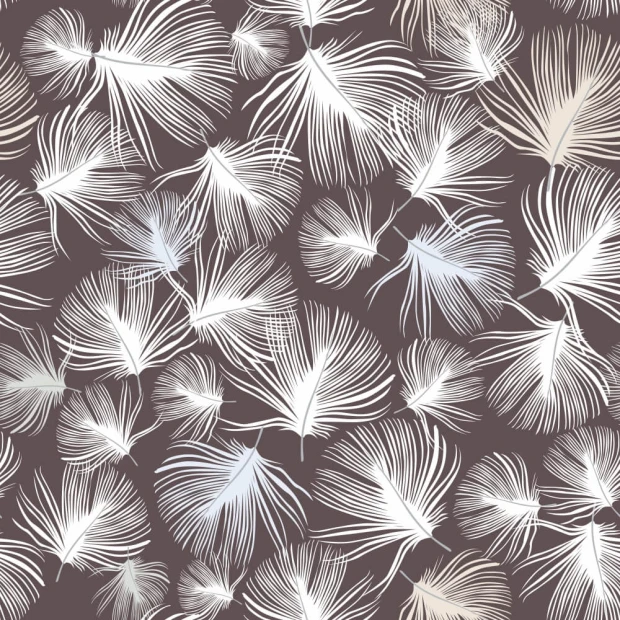 Feather 0229 wallpaper for the bedroom - graphic design with white leaves on a dark background in various shapes and layouts.