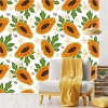 Exotic fruit papaya wallpaper 0269 - Living room decor with light walls featuring green and orange accents.