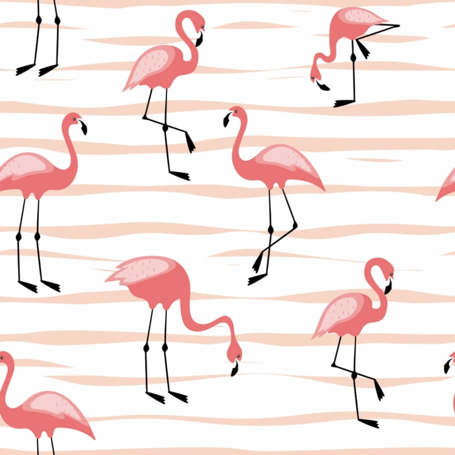 Flamingo Wallpaper 0231 - Graphic design with pink flamingos on a white background, featuring delicate horizontal lines.