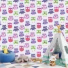 Colorful Owls Wallpaper 0265 - Decorated children\'s room with light walls, tent, and cushions in the background.