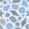 Children\'s wallpaper Shells 0254 - Graphic design featuring seashells and starfish in shades of blue and gray.