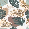 Leaf Wallpaper 0235 - Graphic design featuring green, brown, and beige leaves on a light background.