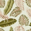 Tropical Leaves Wallpaper 0241 - Graphic design with green and pink leaves on a light background.