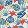 Tropical flowers wallpaper with colorful leaves, featuring red and yellow flowers and various shades of green leaves.
