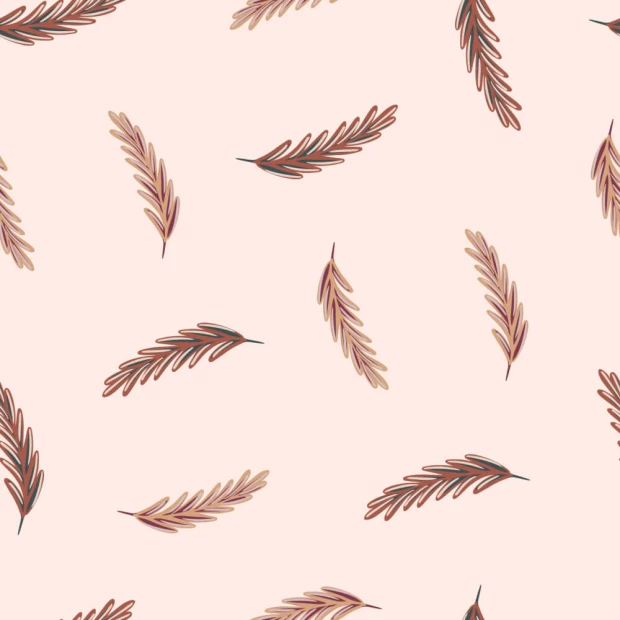 Swirling Feathers Wallpaper 0228 - Graphic pattern with a pink background and delicate brown feathers in various positions.