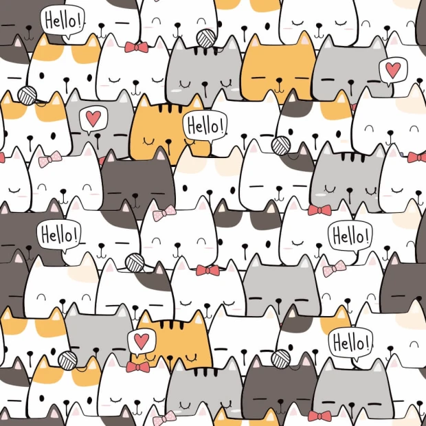 Kids\' Wallpaper Cats 0291 - Graphic design featuring colorful cat illustrations with "Hello" text elements.