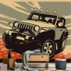 Off-road car wallpaper for teens, designed for a youth room with beige and brown walls.