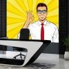 Pop-art Businessman wallpaper 0311 for office. Black walls and modern furniture create a stylish workspace.