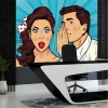 Office wallpaper Secret 0301 - Graphic pattern. Comic-style characters, a man whispering to a surprised woman.