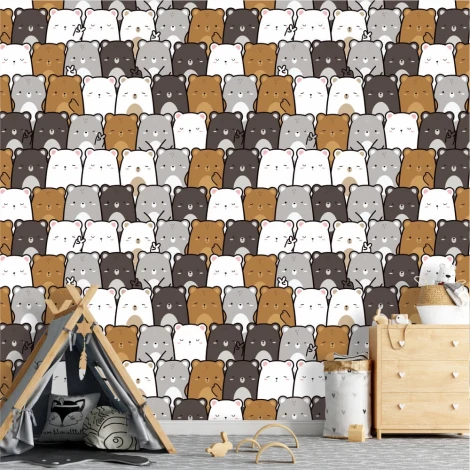 Children\'s room wallpaper Bears 0294 - Decorated in a bright room with wooden furniture.