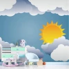 Children\'s room wallpaper Sun Clouds 0279 - Decorated in a blue room with light accents.
