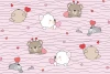 Children\'s room wallpaper with bears and hearts 0290 - Graphic design featuring bear drawings in hearts on a pink wave background.