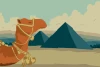 Egypt wallpaper featuring a camel in the foreground and pyramids in the background, design 0283.