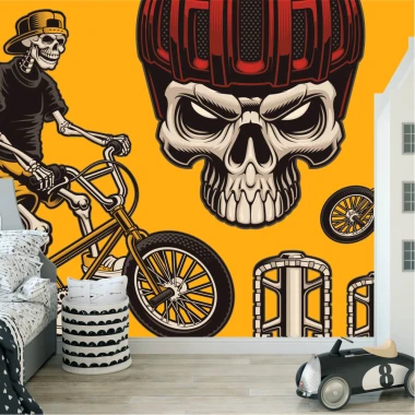 Youth BMX wallpaper, skull design 0316 - Features a skull, cyclist, and BMX elements.