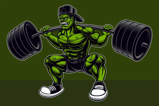 Youth wallpaper Bodybuilder with barbell 0309 - Graphic design featuring a green bodybuilder lifting a barbell in the background.