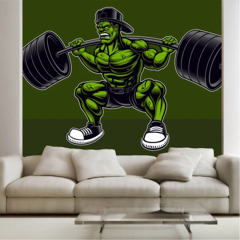 Youth wallpaper Bodybuilder 0309 - Graphic design featuring a green bodybuilder lifting a barbell.