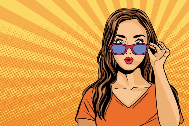 Girl Wall Mural 0306 - Graphic design featuring a woman in sunglasses against a sunray background.