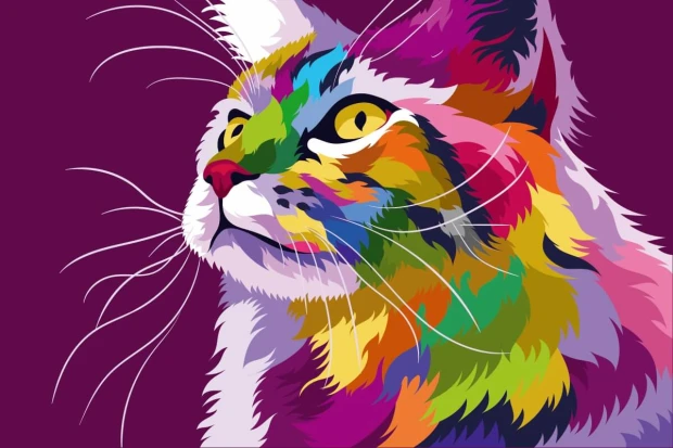 Wall wallpaper Cat 0298 - Graphic pattern. Colorful cat with bold spots in various shapes.