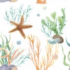 Underwater coral reef wallpaper 0326 - Graphic design featuring marine plants, shells, and starfish.