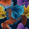 Fish wallpaper 0295 - Graphic design featuring colorful fish on a dark background with flowing tails.
