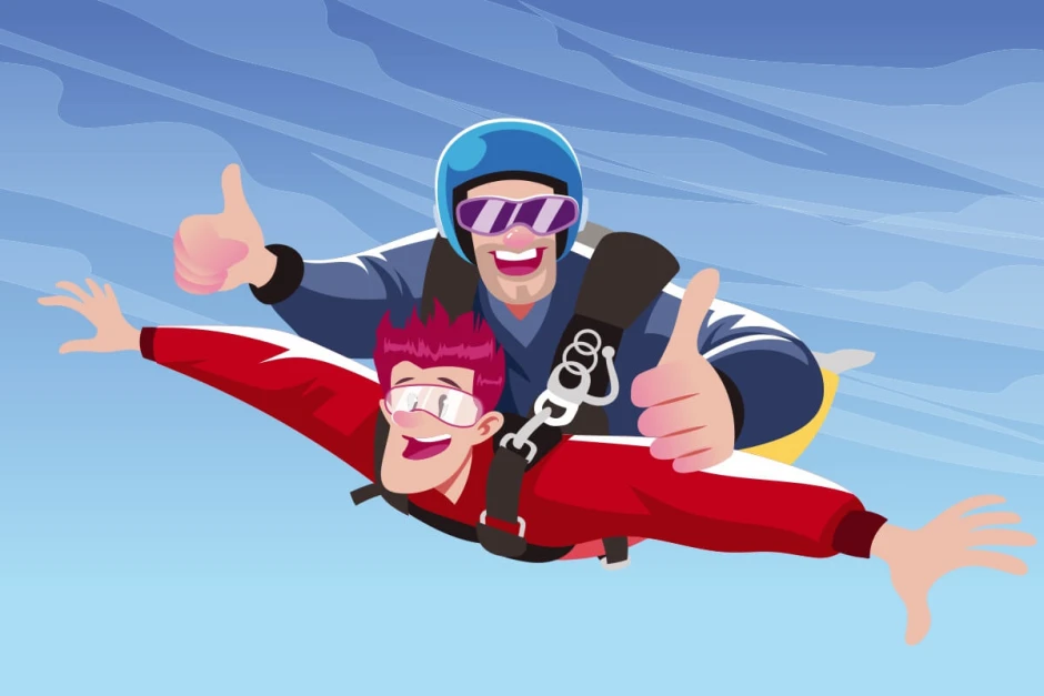 Parachuting wall mural 0314 - Graphic design featuring two figures jumping in the air, one with arms raised.