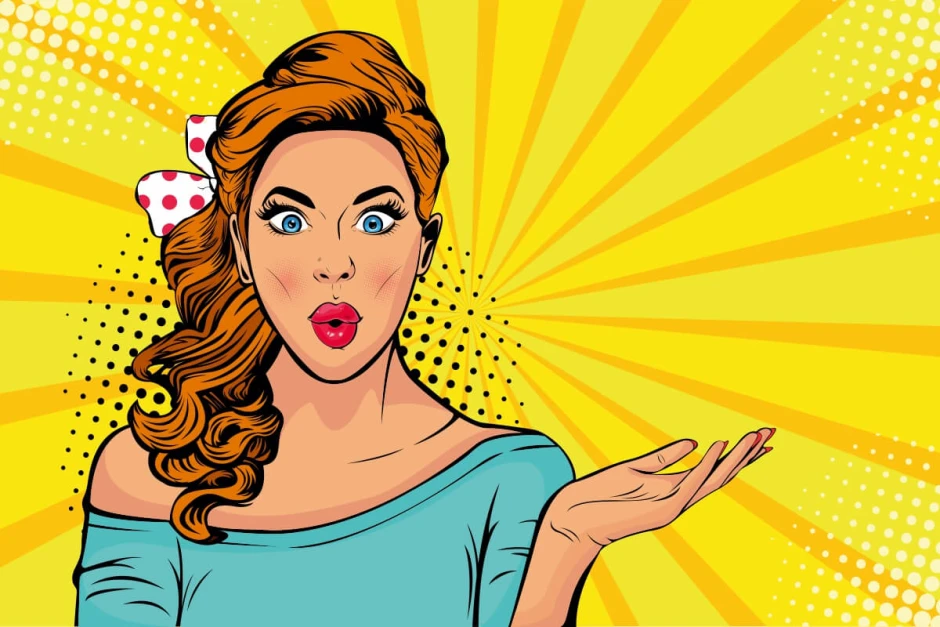 Wall wallpaper Female Silhouette 0302 - Graphic design. Woman with long hair in a blue blouse on a yellow background.