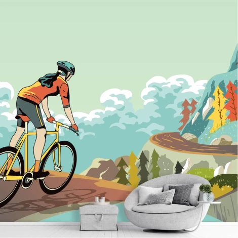 Mountain bike adventure wallpaper 0315 - Living room decor with light-colored walls and modern furniture.