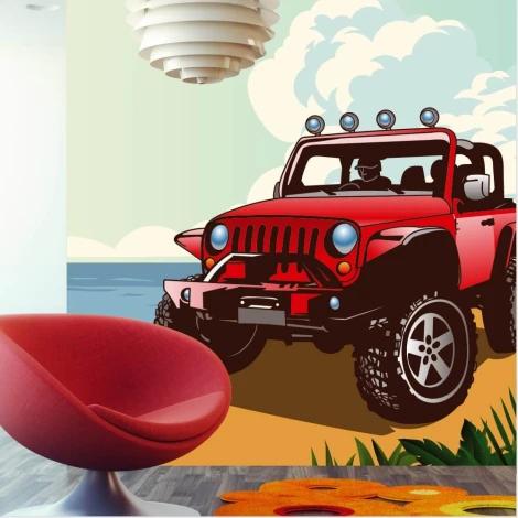 Off-road car wallpaper 0319 - Modern living room decor with light-colored walls and furniture.