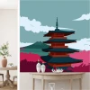 Japanese wallpaper, pagoda 0286 - Living room decor with light-colored walls and minimalist furniture.