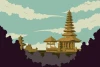 Bali Island Wallpaper, Indonesia 0284 - Graphic design featuring a pagoda surrounded by trees and clouds.