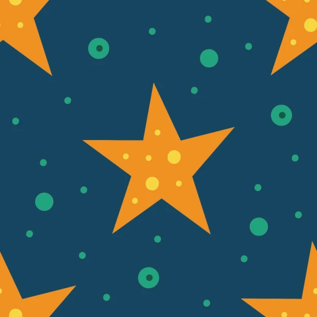 Children\'s wallpaper Stars on dark sky 0328 - Graphic design with yellow stars and green dots on a navy background.