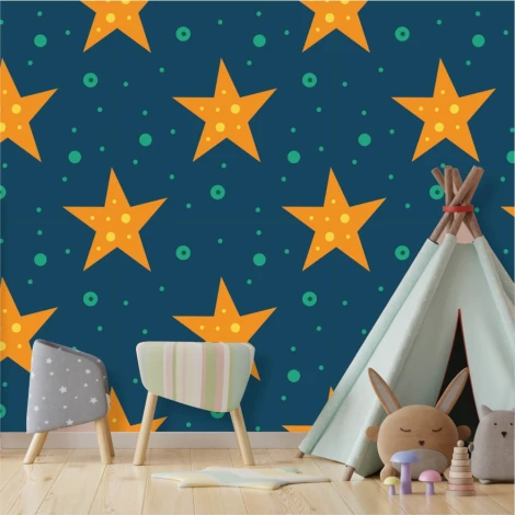 Children\'s wallpaper Stars on a dark sky background 0328 - Decor for a child\'s room with dark-colored walls and accents.