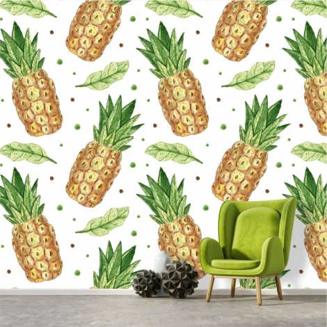 Pineapple kitchen wallpaper 0339 - Modern kitchen decor with light walls and green accents.