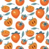Kitchen and dining room wallpaper Persimona 0349 - Graphic design featuring oranges and persimmons with green leaves.
