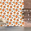 Kitchen and dining room wallpaper Persymona 0349 - Graphic design featuring oranges on a white background with green leaves.