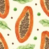 Papaya kitchen wallpaper, melon 0333 - Graphic design featuring halved papayas with seeds and leaves.