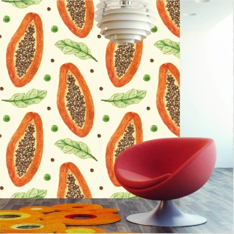 Papaya kitchen wallpaper, melon 0333 - Modern kitchen design with light walls and wooden flooring.