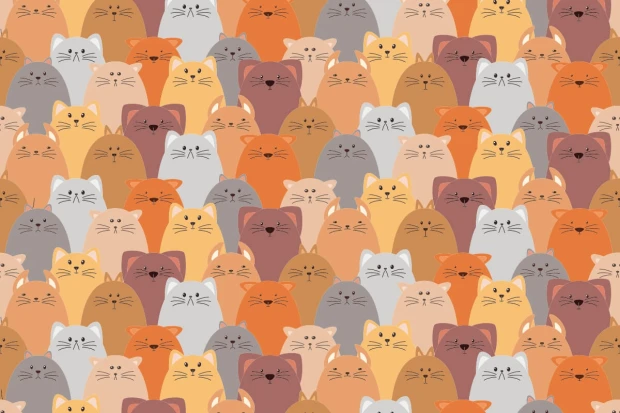 Kids\' room wallpaper Cats 0357 - Graphic design featuring various cats in shades of brown, gray, and beige.