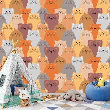 Cat Wallpaper 0357 for Kids\' Room - Decorated with orange and gray walls.