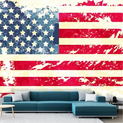 North American Flag Wallpaper 0346 - Living room decor with light-colored walls, modern style.