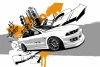 Youth wallpaper featuring a sports car and urban graffiti design. White car silhouette against a graffiti backdrop.