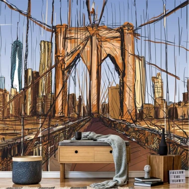 Brooklyn Bridge wallpaper, New York 0361 - Modern living room decor with light-colored walls and minimalist style.