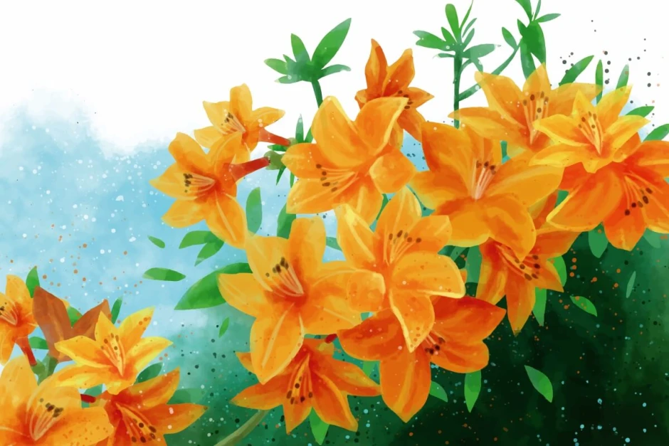 Azalea Wall Mural, Rhododendron 0366 - Graphic design featuring orange azalea flowers against a green background.