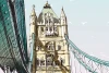 Tower Bridge wallpaper, London 0370 - Graphic design featuring the bridge with towers and cables in pastel colors.