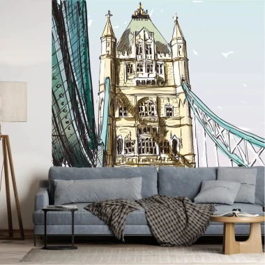 Tower Bridge wallpaper, London 0370 - Living room decor with light-colored walls and furniture in soft shades.