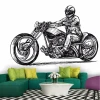 Motorcycle Wall Mural 0362 - Living room decor with light-colored walls and green furniture.