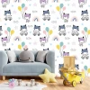 Wall wallpaper featuring cheerful bears with balloons, rainbows, and stars - Graphic design 0360.