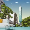 Wallpaper featuring Taipei skyscrapers 0369 - Living room arrangement with light walls and modern furniture.